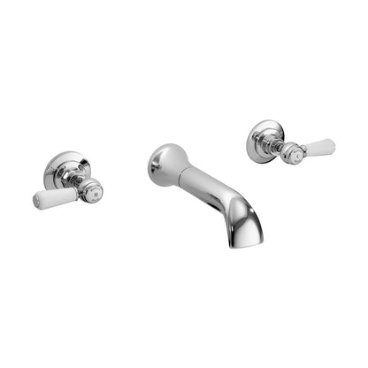 Hudson Reed Topaz 3 Tap Hole Wall Mounted Basin Mixer Trad Chrome Brass - BC317HL - JJ Building Materials