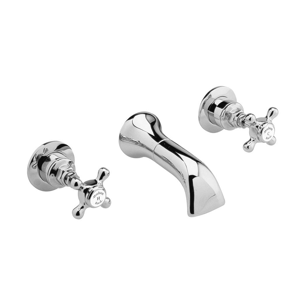 Hudson Reed Topaz 3 Tap Hole Wall Mounted Basin Mixer Trad Chrome Brass - BC317HX - JJ Building Materials