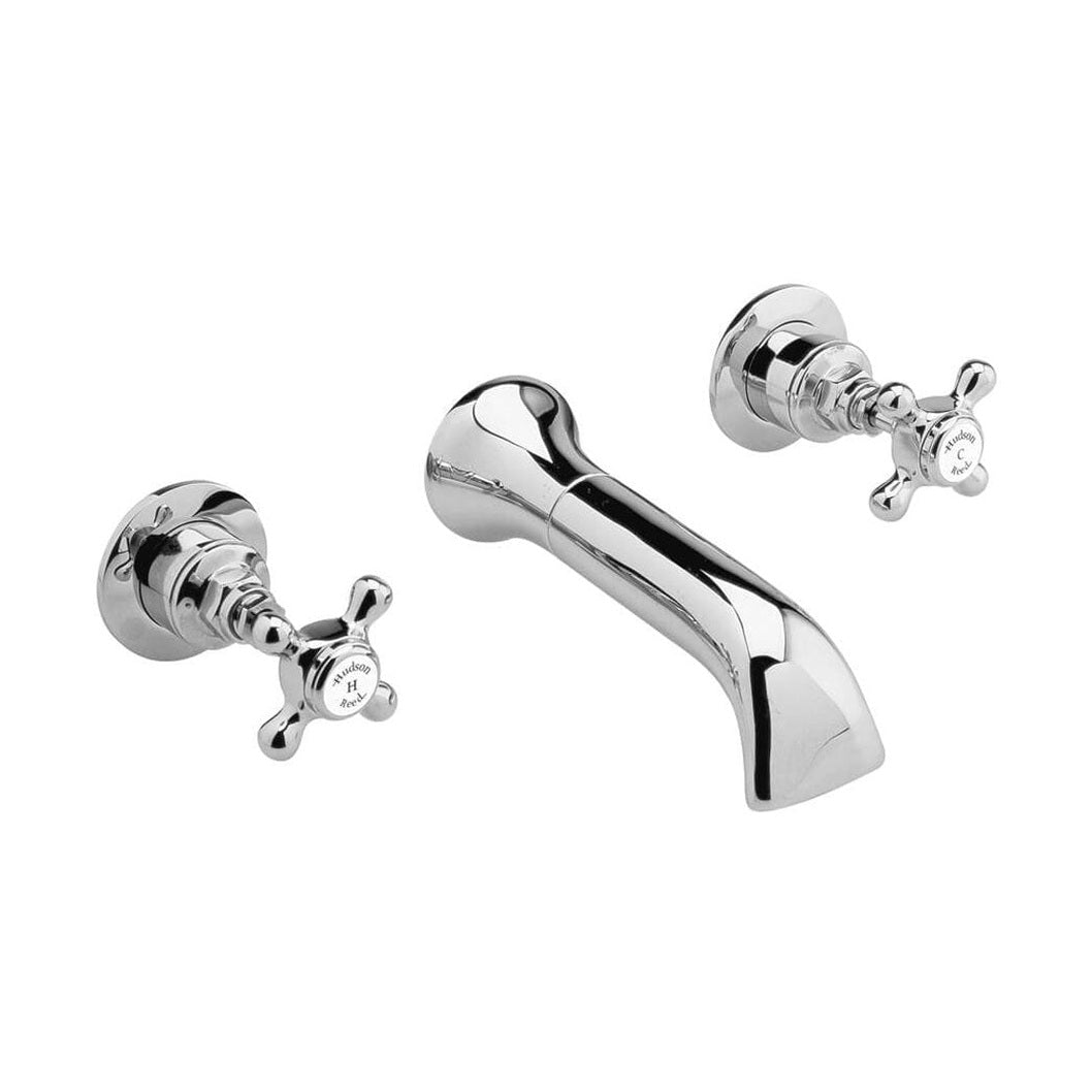 Hudson Reed Topaz 3 Tap Hole Wall Mounted Basin Mixer Trad Chrome Brass - BC417DL - JJ Building Materials