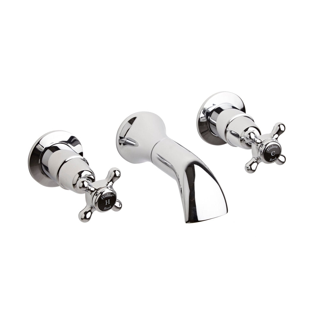 Hudson Reed Topaz 3 Tap Hole Wall Mounted Basin Mixer Trad Chrome Brass - BC417DX - JJ Building Materials