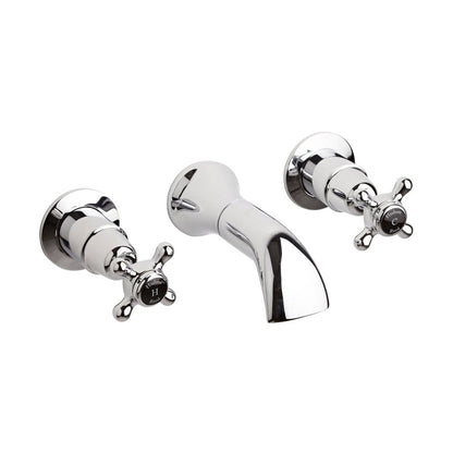 Hudson Reed Topaz 3 Tap Hole Wall Mounted Basin Mixer Trad Chrome Brass - BC417DX - JJ Building Materials