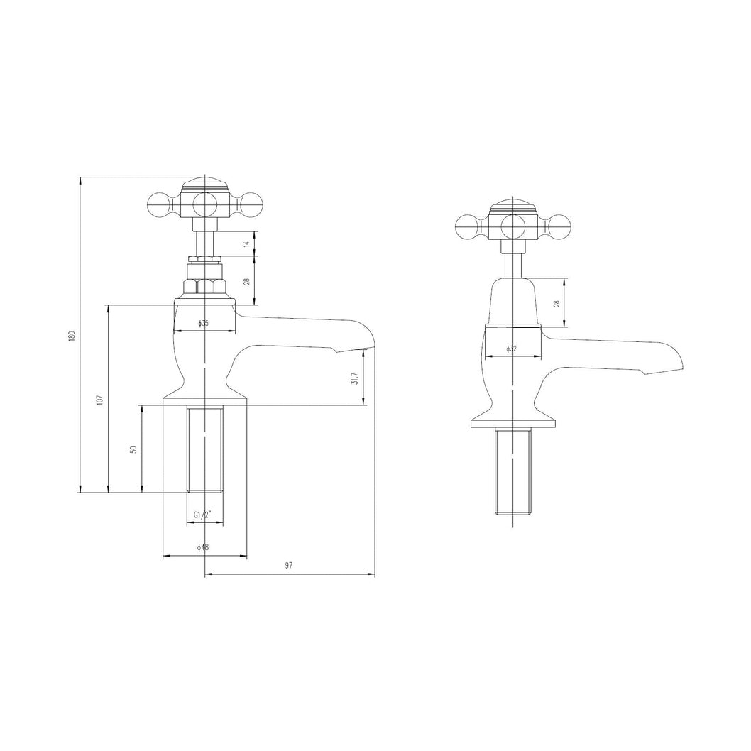 Hudson Reed Topaz Basin Taps Trad Chrome Brass 141x66x119mm - BC401DX - JJ Building Materials