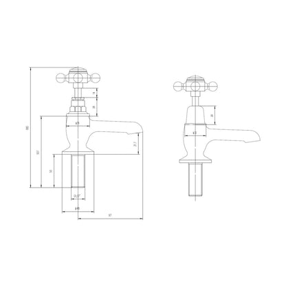 Hudson Reed Topaz Basin Taps Trad Chrome Brass 141x66x119mm - BC401DX - JJ Building Materials