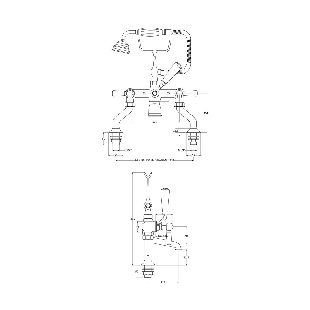 Hudson Reed Topaz Bath Shower Mixer Trad Chrome Brass 320x350x155mm - BC404HL - JJ Building Materials