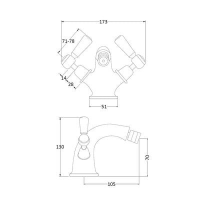 Hudson Reed Topaz Bidet Tap Trad Chrome Brass 130x173x130mm - BC306DL - JJ Building Materials