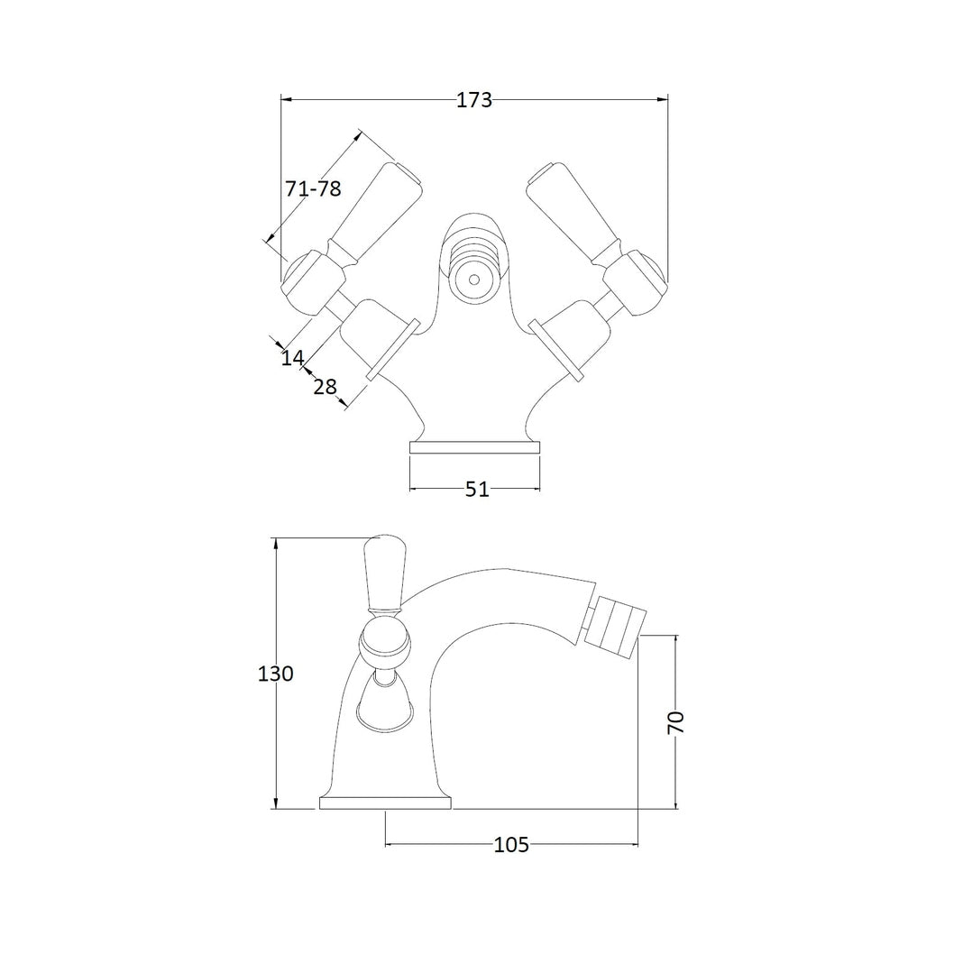 Hudson Reed Topaz Bidet Tap Trad Chrome Brass 130x173x130mm - BC406DL - JJ Building Materials