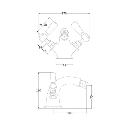 Hudson Reed Topaz Bidet Tap Trad Chrome Brass 130x173x130mm - BC406HL - JJ Building Materials