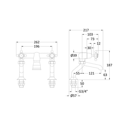 Hudson Reed Topaz Deck Mounted Bath Filler Trad Chrome Brass 187x262x217mm - BC403DX - JJ Building Materials
