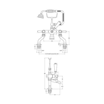 Hudson Reed Topaz Deck Mounted Bath Shower Mixer Trad Chrome Brass 320x350x155mm - BC304DL - JJ Building Materials