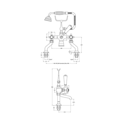 Hudson Reed Topaz Deck Mounted Bath Shower Mixer Trad Chrome Brass 320x350x155mm - BC304HX - JJ Building Materials