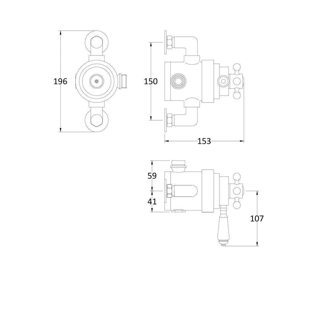 Hudson Reed Topaz Exposed Dual Shower Valve Trad Chrome Brass 166x196x153mm - JJ Building Materials