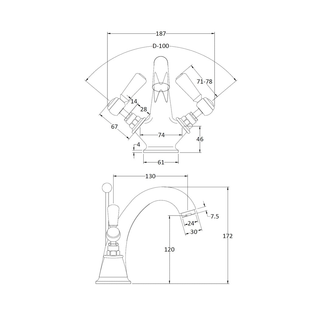 Hudson Reed Topaz Mono Basin Mixer Trad Chrome Brass 176x214x158mm - BC305HL - JJ Building Materials