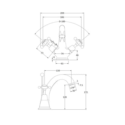 Hudson Reed Topaz Mono Basin Mixer Trad Chrome Brass 176x214x185mm - BC305DX - JJ Building Materials