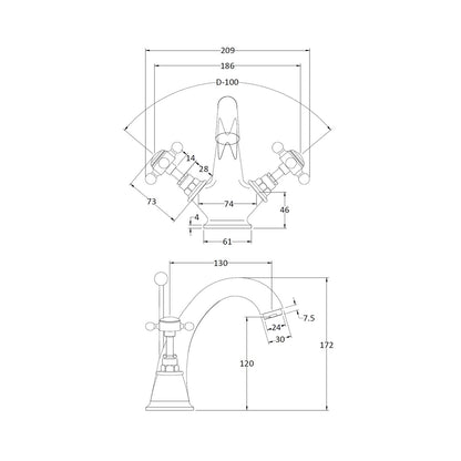 Hudson Reed Topaz Mono Basin Mixer Trad Chrome Brass 176x214x185mm - BC305HX - JJ Building Materials