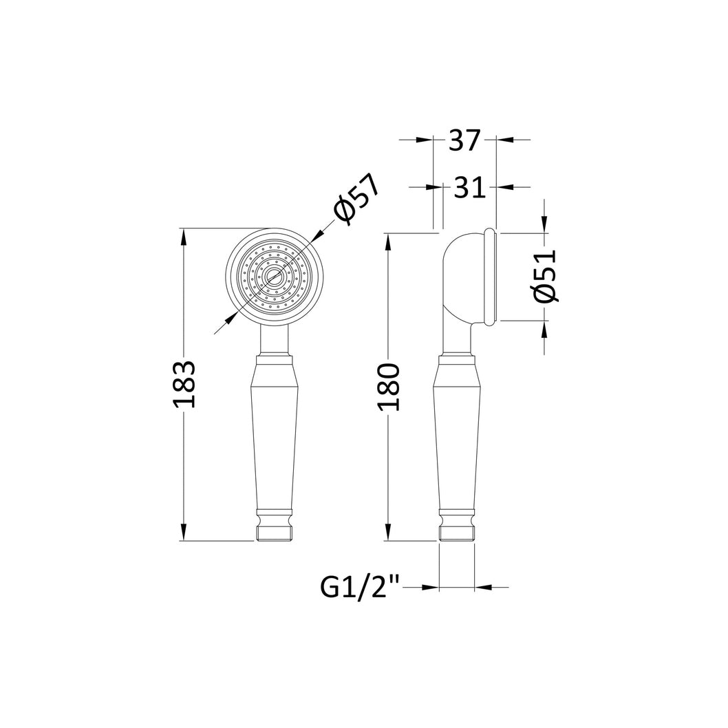 Hudson Reed Topaz Small Trad Handset Chrome Brass Abs 190x55x45mm - JJ Building Materials