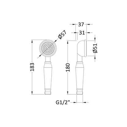 Hudson Reed Topaz Small Trad Handset Chrome Brass Abs 190x55x45mm - JJ Building Materials