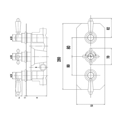 Hudson Reed Topaz Triple Concealed Shower Valve With Diverter Trad Chrome Brass Abs 320x120x135mm - TSVT005 - JJ Building Materials