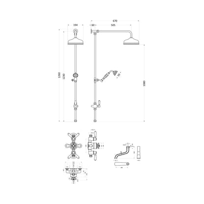 Hudson Reed Topaz Triple Exposed Shower Valve & Spout Trad Chrome Brass 1440x195x667mm - JJ Building Materials