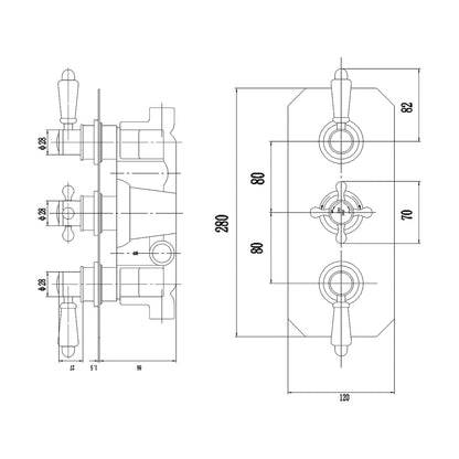 Hudson Reed Topaz Triple Thermostatic Shower Valve Trad Chrome Brass Abs 320x120x135mm - JJ Building Materials