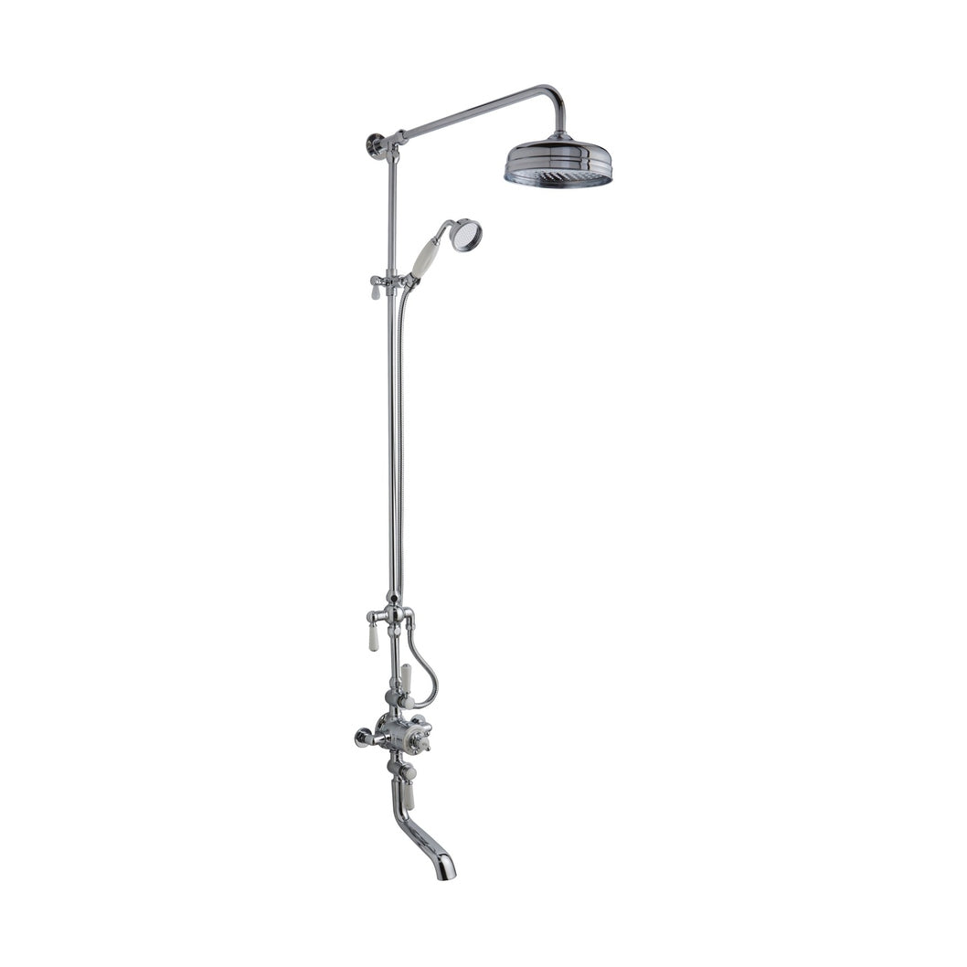Hudson Reed Topaz Triple Thermostatic Shower Valve With Rigid Riser Trad Chrome Brass 1440x195x667mm - JJ Building Materials