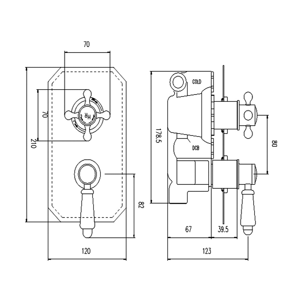 Hudson Reed Topaz Twin Concealed Shower Valve With Diverter Trad Chrome Brass Abs 230x120x135mm - TSVT004 - JJ Building Materials