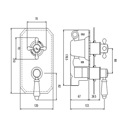 Hudson Reed Topaz Twin Concealed Shower Valve With Diverter Trad Chrome Brass Abs 230x120x135mm - TSVT004 - JJ Building Materials