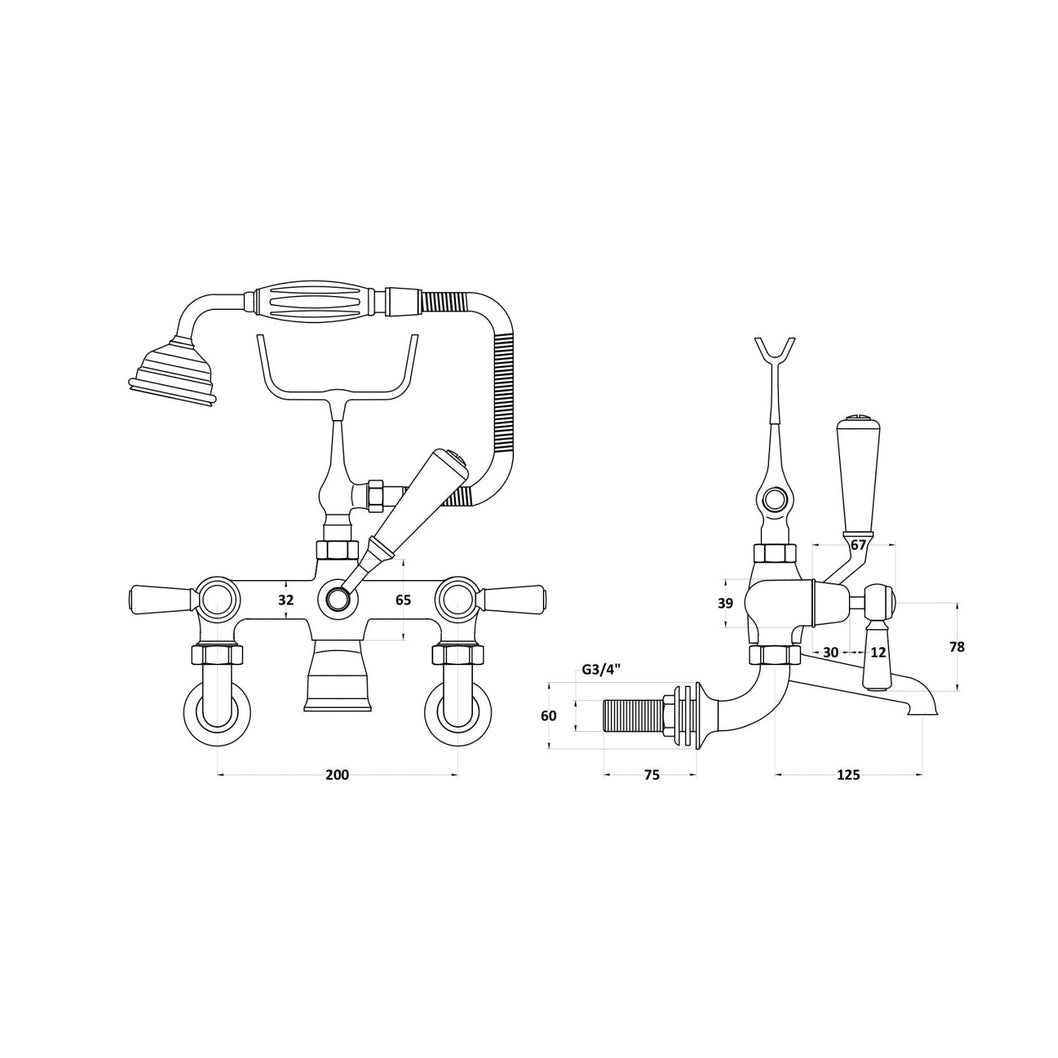 Hudson Reed Topaz Wall Mounted Bath Shower Mixer Trad Chrome Brass 320x350x155mm - BC304DLWM - JJ Building Materials