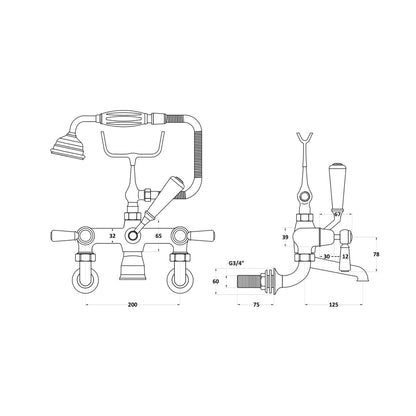 Hudson Reed Topaz Wall Mounted Bath Shower Mixer Trad Chrome Brass 320x350x155mm - BC304DLWM - JJ Building Materials