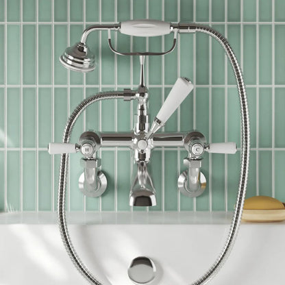 Hudson Reed Topaz Wall Mounted Bath Shower Mixer Trad Chrome Brass 320x350x155mm - BC304HLWM - JJ Building Materials