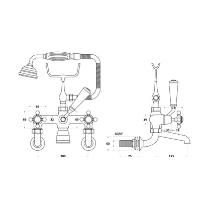 Hudson Reed Topaz Wall Mounted Bath Shower Mixer Trad Chrome Brass 320x350x155mm - BC404DXWM - JJ Building Materials