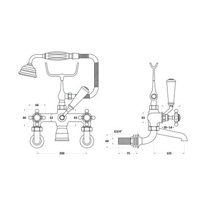 Hudson Reed Topaz Wall Mounted Bath Shower Mixer Trad Chrome Brass 320x350x155mm - BC404HXWM - JJ Building Materials