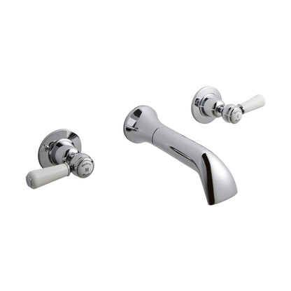 Hudson Reed Topaz Wall Mounted Bath Spout & Stop Taps Trad Chrome Brass - BC309DL - JJ Building Materials