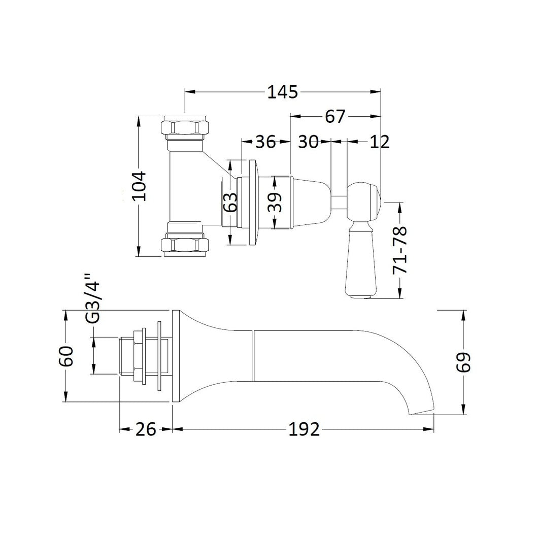Hudson Reed Topaz Wall Mounted Bath Spout & Stop Taps Trad Chrome Brass - BC309DL - JJ Building Materials