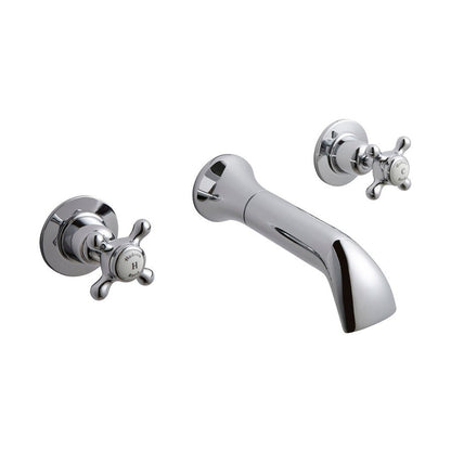 Hudson Reed Topaz Wall Mounted Bath Spout & Stop Taps Trad Chrome Brass - BC309DX - JJ Building Materials