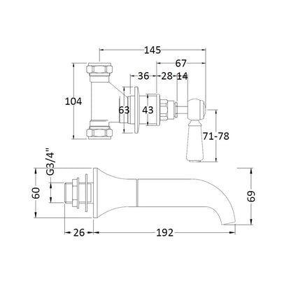 Hudson Reed Topaz Wall Mounted Bath Spout & Stop Taps Trad Chrome Brass - BC309HL - JJ Building Materials