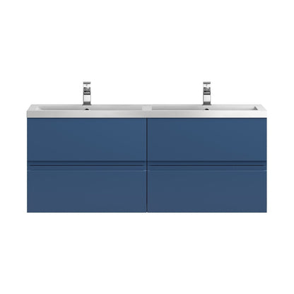 Hudson Reed Urban 1200 Wall Hung 4 Drawer Vanity & Double Basin Contemp Satin Blue MFC Painted Matt 540x1205x383mm - URB304C - JJ Building Materials