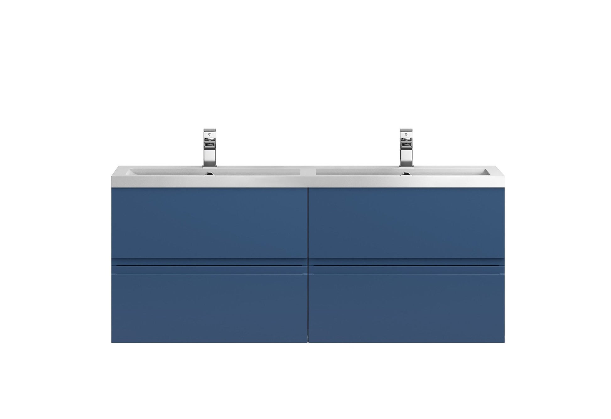Hudson Reed Urban 1200 Wall Hung 4 Drawer Vanity & Double Basin Contemp Satin Blue MFC Painted Matt 540x1205x383mm - URB304C - JJ Building Materials