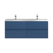 Hudson Reed Urban 1200 Wall Hung 4 Drawer Vanity & Double Basin Contemp Satin Blue MFC Painted Matt 540x1205x383mm - URB304F - JJ Building Materials