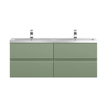 Hudson Reed Urban 1200 Wall Hung 4 Drawer Vanity & Double Basin Contemp Satin Green MFC Painted Matt 540x1205x383mm - URB804F - JJ Building Materials