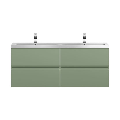 Hudson Reed Urban 1200 Wall Hung 4 Drawer Vanity & Double Basin Contemp Satin Green MFC Painted Matt 540x1205x383mm - URB804F - JJ Building Materials