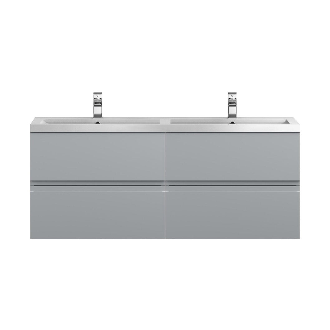 Hudson Reed Urban 1200 Wall Hung 4 Drawer Vanity & Double Basin Contemp Satin Grey MFC Painted Matt 540x1205x383mm - URB204C - JJ Building Materials