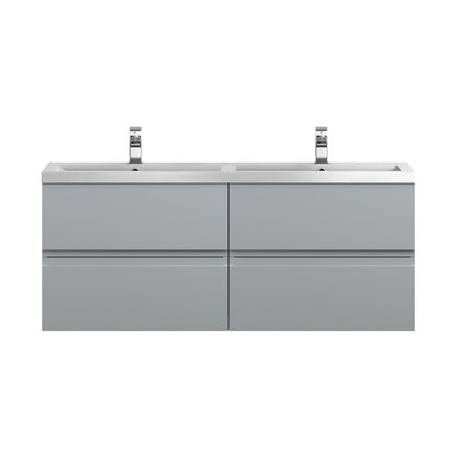 Hudson Reed Urban 1200 Wall Hung 4 Drawer Vanity & Double Basin Contemp Satin Grey MFC Painted Matt 540x1205x383mm - URB204C - JJ Building Materials