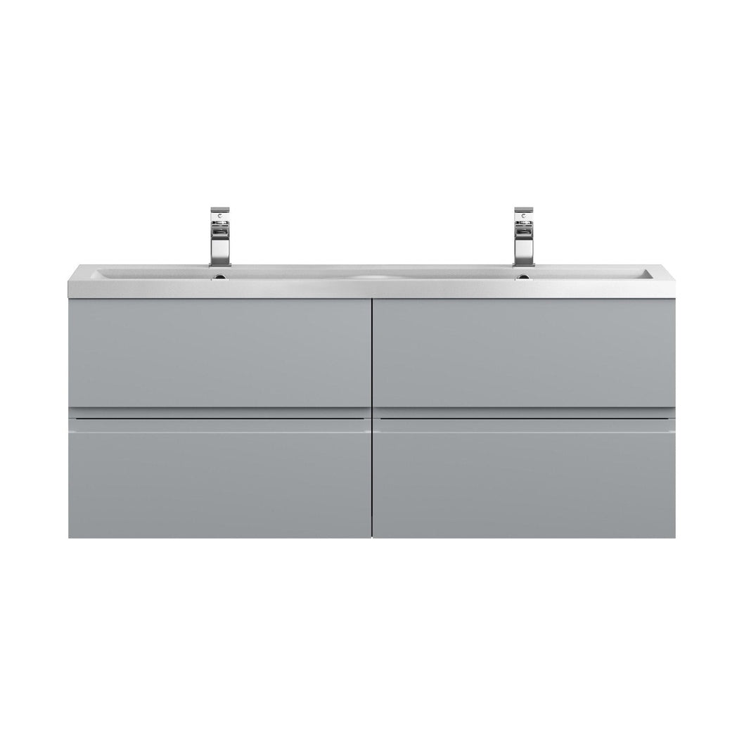 Hudson Reed Urban 1200 Wall Hung 4 Drawer Vanity & Double Basin Contemp Satin Grey MFC Painted Matt 540x1205x383mm - URB204F - JJ Building Materials