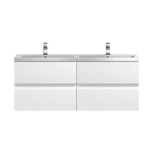 Hudson Reed Urban 1200 Wall Hung 4 Drawer Vanity & Double Basin Contemp Satin White MFC Painted Matt 540x1205x383mm - URB104C - JJ Building Materials