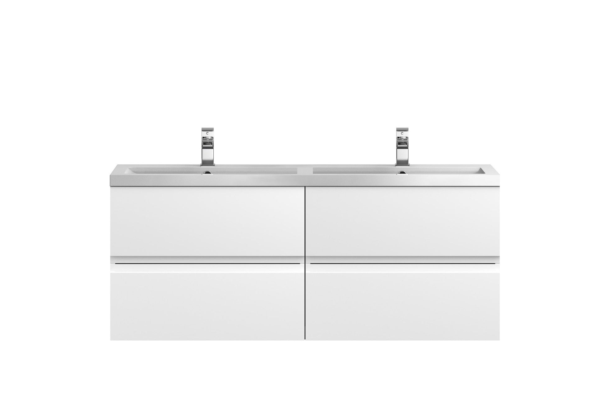 Hudson Reed Urban 1200 Wall Hung 4 Drawer Vanity & Double Basin Contemp Satin White MFC Painted Matt 540x1205x383mm - URB104C - JJ Building Materials