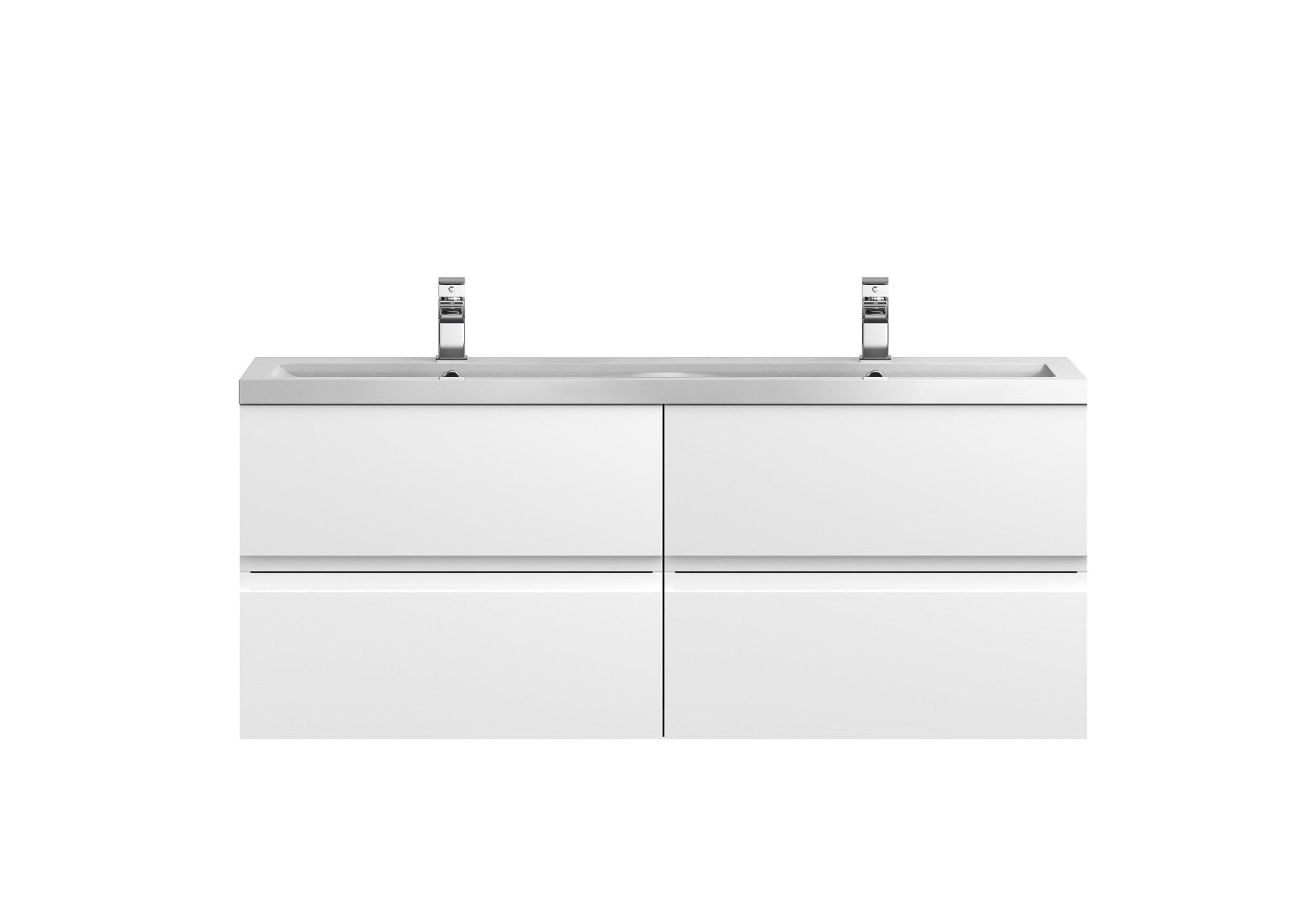 Hudson Reed Urban 1200 Wall Hung 4 Drawer Vanity & Double Basin Contemp Satin White MFC Painted Matt 540x1205x383mm - URB104F - JJ Building Materials