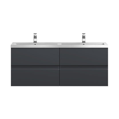 Hudson Reed Urban 1200 Wall Hung 4 Drawer Vanity & Double Basin Contemp Soft Black MFC Painted Matt 540x1205x383mm - URB1404C - JJ Building Materials
