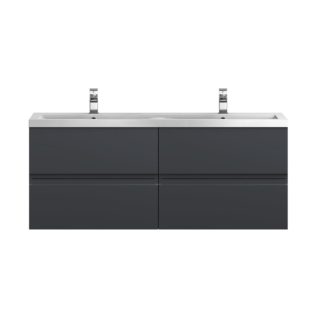 Hudson Reed Urban 1200 Wall Hung 4 Drawer Vanity & Double Basin Contemp Soft Black MFC Painted Matt 540x1205x383mm - URB1404F - JJ Building Materials