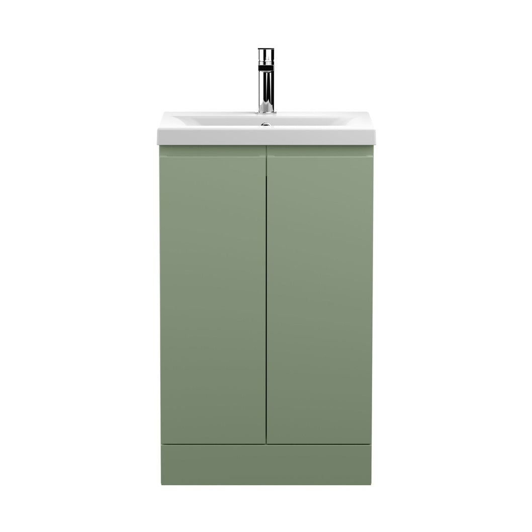Hudson Reed Urban 500mm Floor Standing 2 Door Vanity & Basin 1 Contemp Satin Green MFC Painted Matt 850x510x390mm - JJ Building Materials