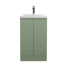 Hudson Reed Urban 500mm Floor Standing 2 Door Vanity & Basin 1 Contemp Satin Green MFC Painted Matt 850x510x390mm - JJ Building Materials